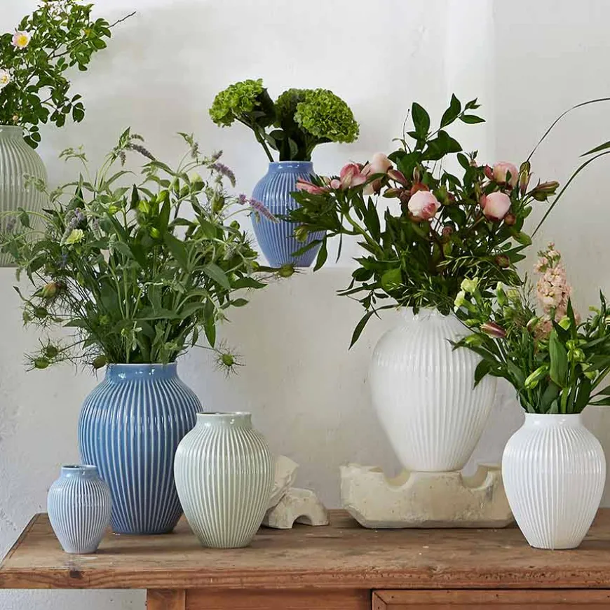 Knabstrup Keramik Vase 20cm Riflet Mint