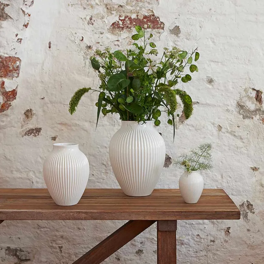 Knabstrup Keramik Vase 12,5cm Riflet Hvit